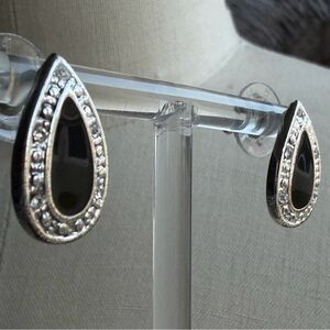 Premier Designs | Black Enamel Teardrop Crystal Halo Stud Earrings